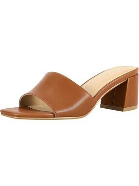 Women's Square Open Toe Heels Sandals Toffee Low Block Chunky Heel Slip On Mules